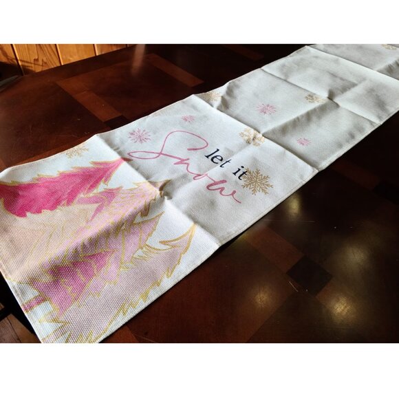 Christmas Table Runner Pink Snowflake Decor Holiday Decoration Decorative Cloth - Picture 4 of 10